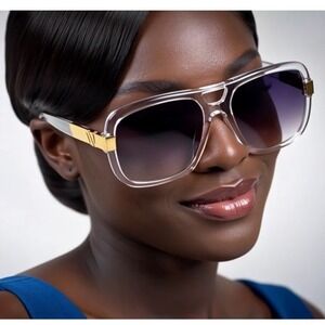 Sunglasses Trasparent Frame Black Graient Lens Luxury Style Men Women Shades New